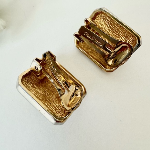 Vintage Christian Dior Signed Earrings Crystal Faux Pearl Gold Tone Clip On. - Picture 7 of 8
